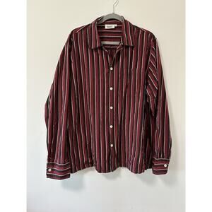 Sleepy Jones Pajama Top Mens XL Cotton Red NAVY Striped Button Up